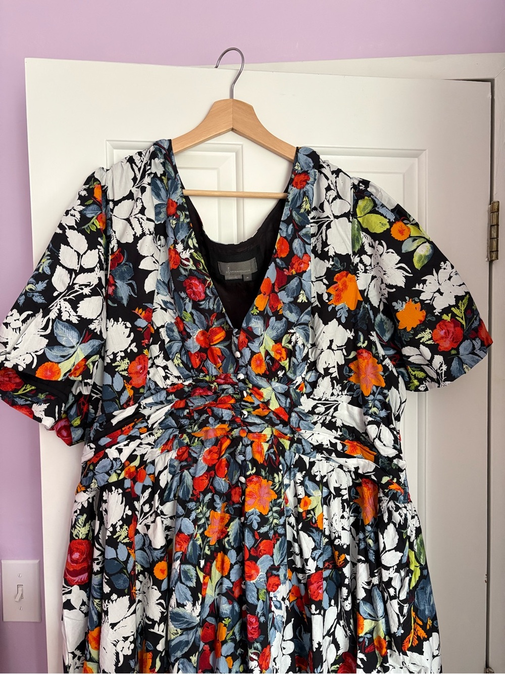 Anthropologie Katerina Dress with Red Orange and Blue Blooms